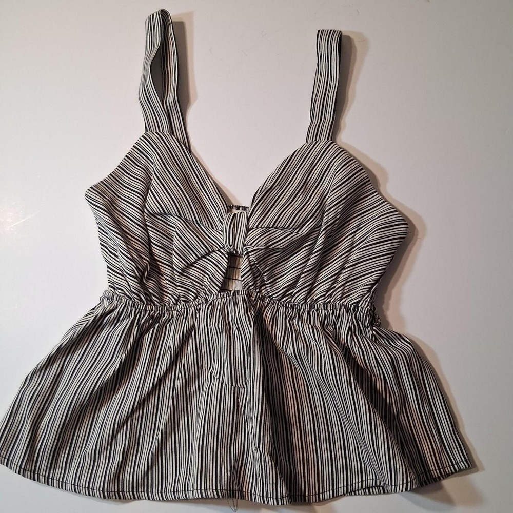 Womens‎ black white striped babydoll top stretch back peep hole front